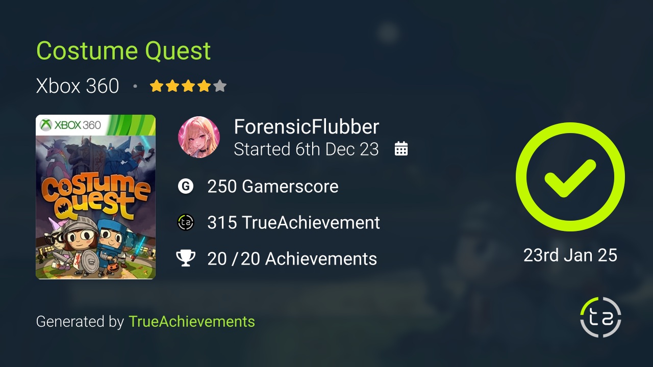 Costume Quest achievement summary